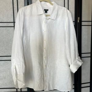 J Crew White linen button down shirt. Size Large.